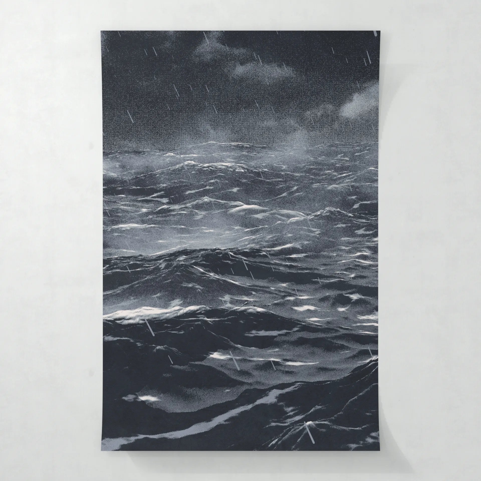 Wave Mck Dark Waves Poster - 8K Illustration of Melancholic Ocean & Storm ...